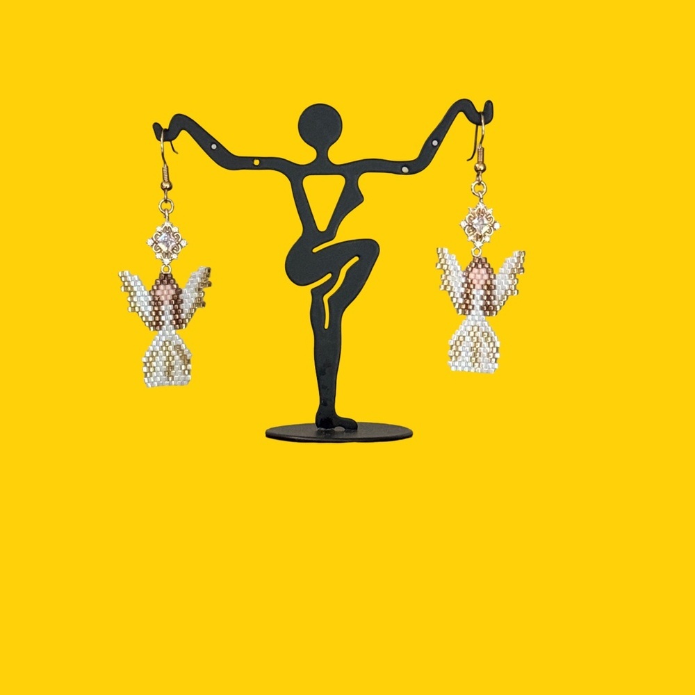 Hand Crafted Gold and White Earrings - Picture 6 of 6